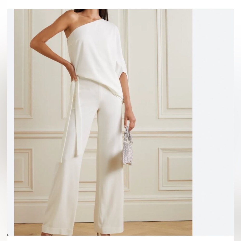 Halston Heritage Asymmetrical Wide Leg Jumpsuit in Chalk